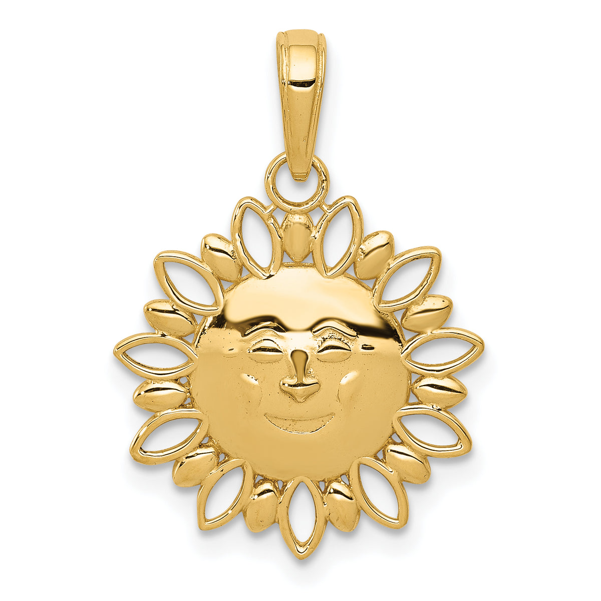 14K Polished Smiling Sun With 2-D Alternate Cut-out Edges Pendant