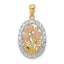 14k Yellow and Rose Gold w/White Rhodium Oval 3 Rose Pendant