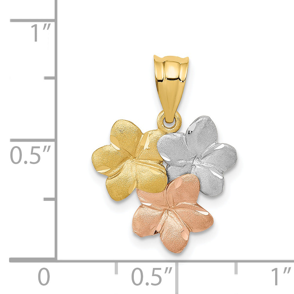 14K Tri-Color Gold Flower Pendant with Textured Back Elegant Design