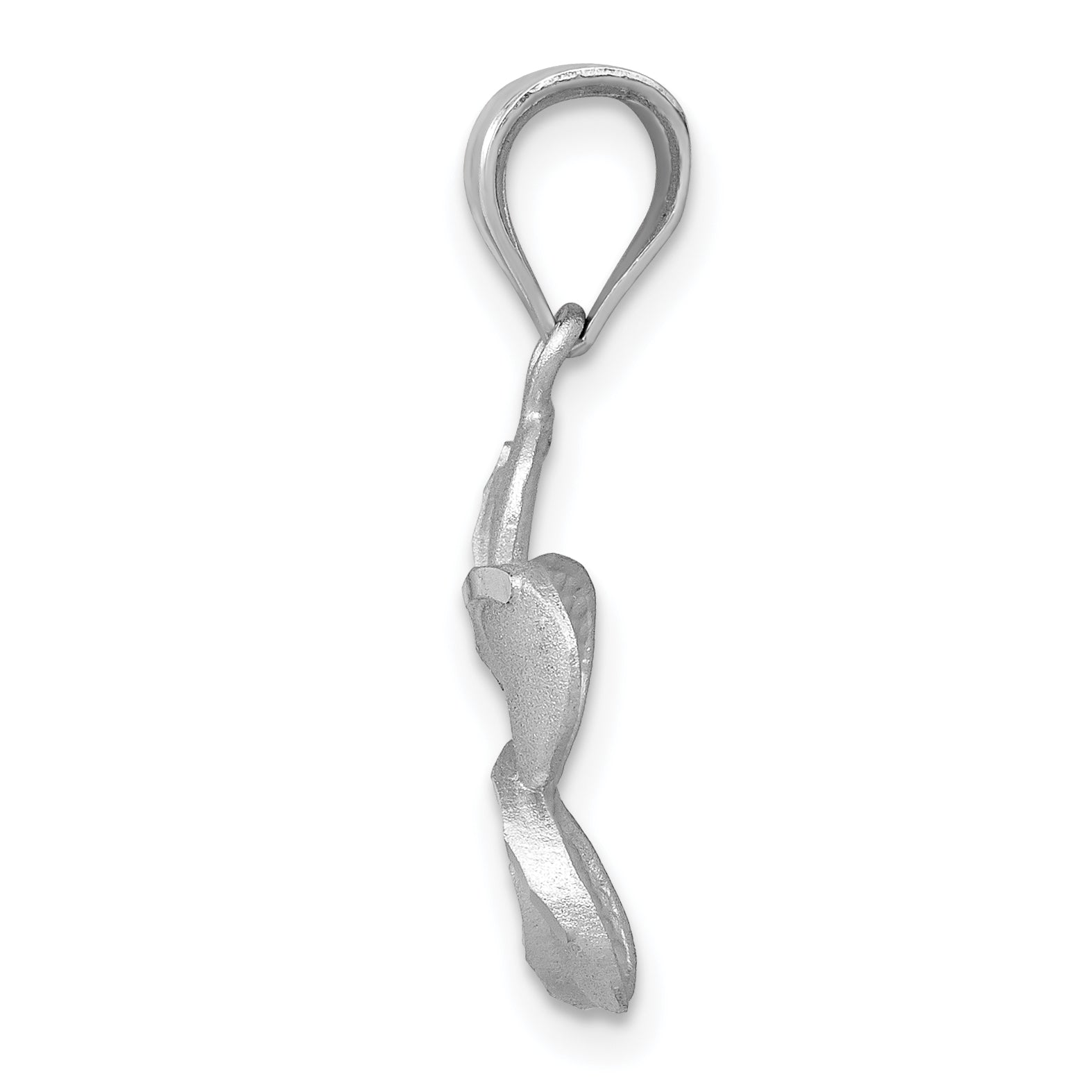 14K Yellow Gold Plumeria Charm with White Rhodium Dipped Satin Finish