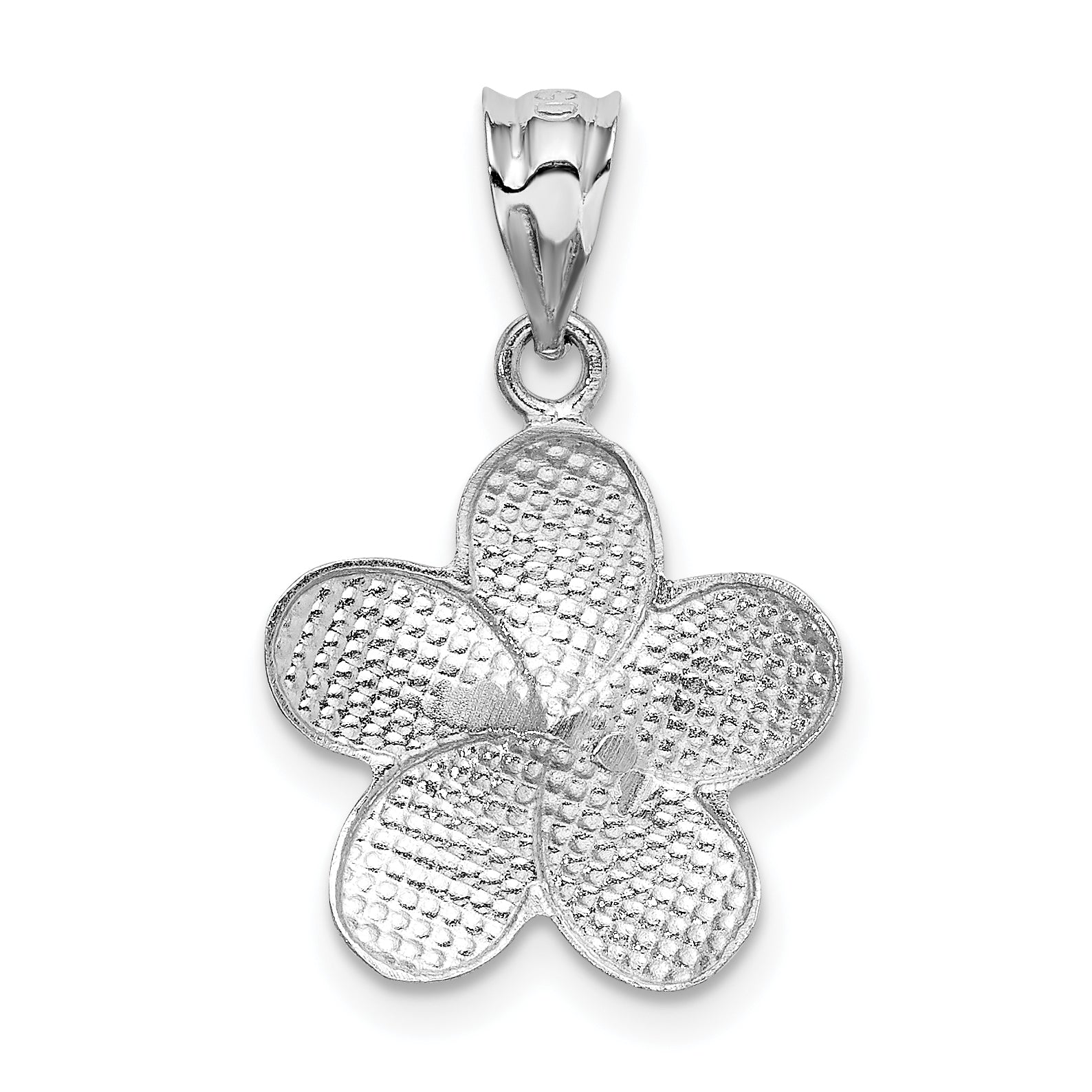 14K Yellow Gold Plumeria Charm with White Rhodium Dipped Satin Finish