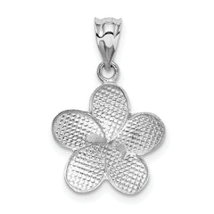 14K Yellow Gold Plumeria Charm with White Rhodium Dipped Satin Finish