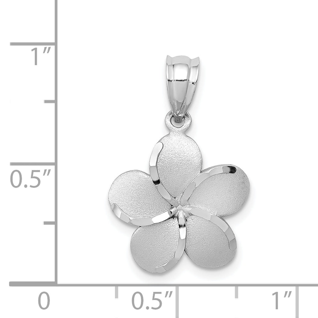 14K Yellow Gold Plumeria Charm with White Rhodium Dipped Satin Finish