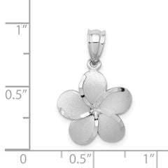 14K Yellow Gold Plumeria Charm with White Rhodium Dipped Satin Finish