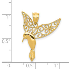 14K Gold Polished Hummingbird Pendant with Filigree Design