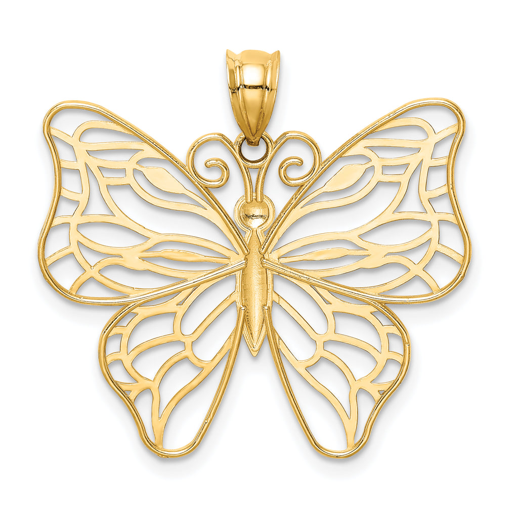 14K Gold Polished Large Butterfly Pendant with Open Back Design