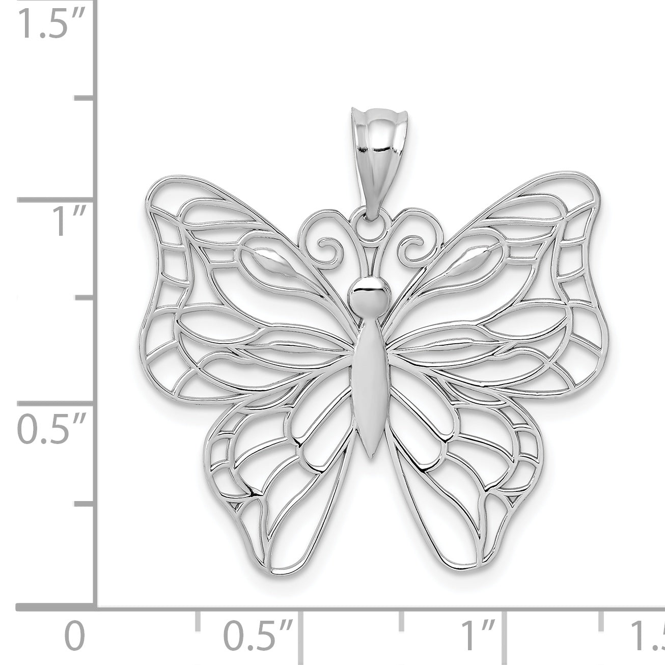 14K White Gold Polished Butterfly Pendant with Rhodium Finish