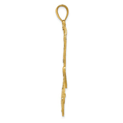 14K Gold and Rhodium Polished Dragonfly Pendant with Diamond-Cut Filigree