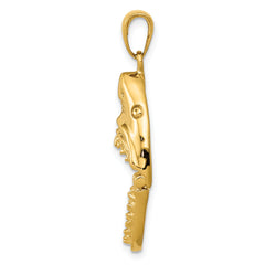 14K Gold Polished 2-D Jaws Shark Head Mouth Open Pendant