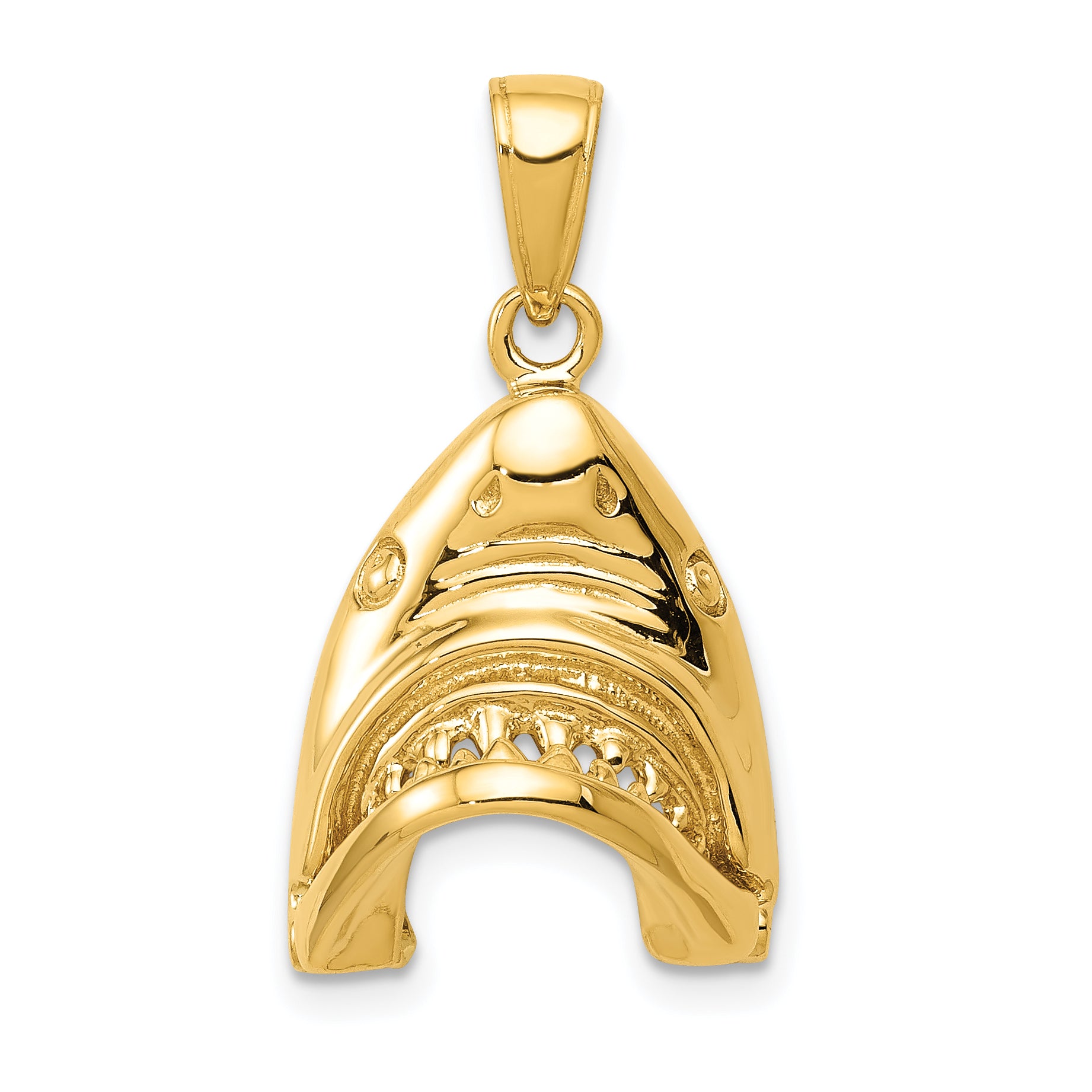 14K Gold Polished 2-D Jaws Shark Head Mouth Open Pendant