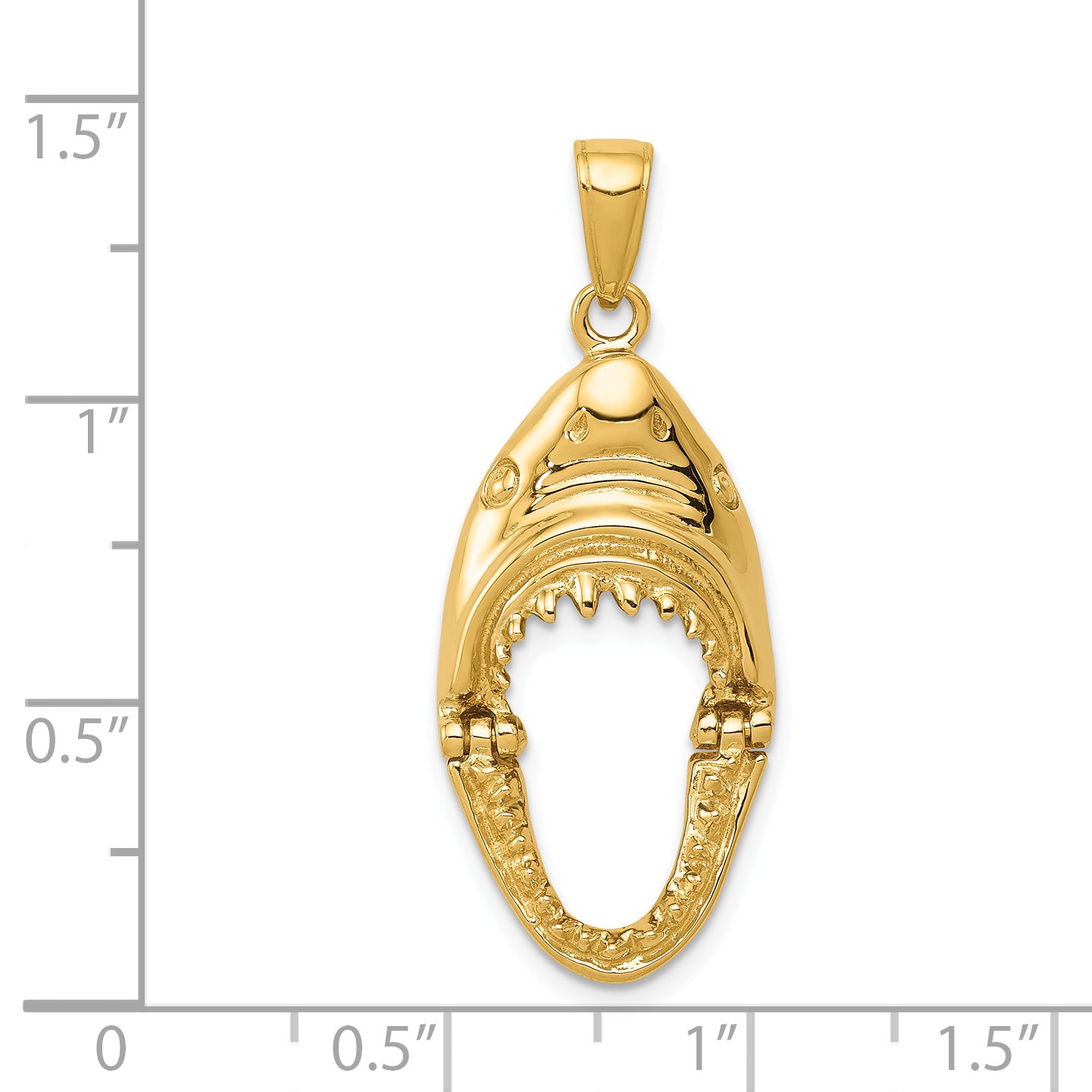 14K Gold Polished 2-D Jaws Shark Head Mouth Open Pendant