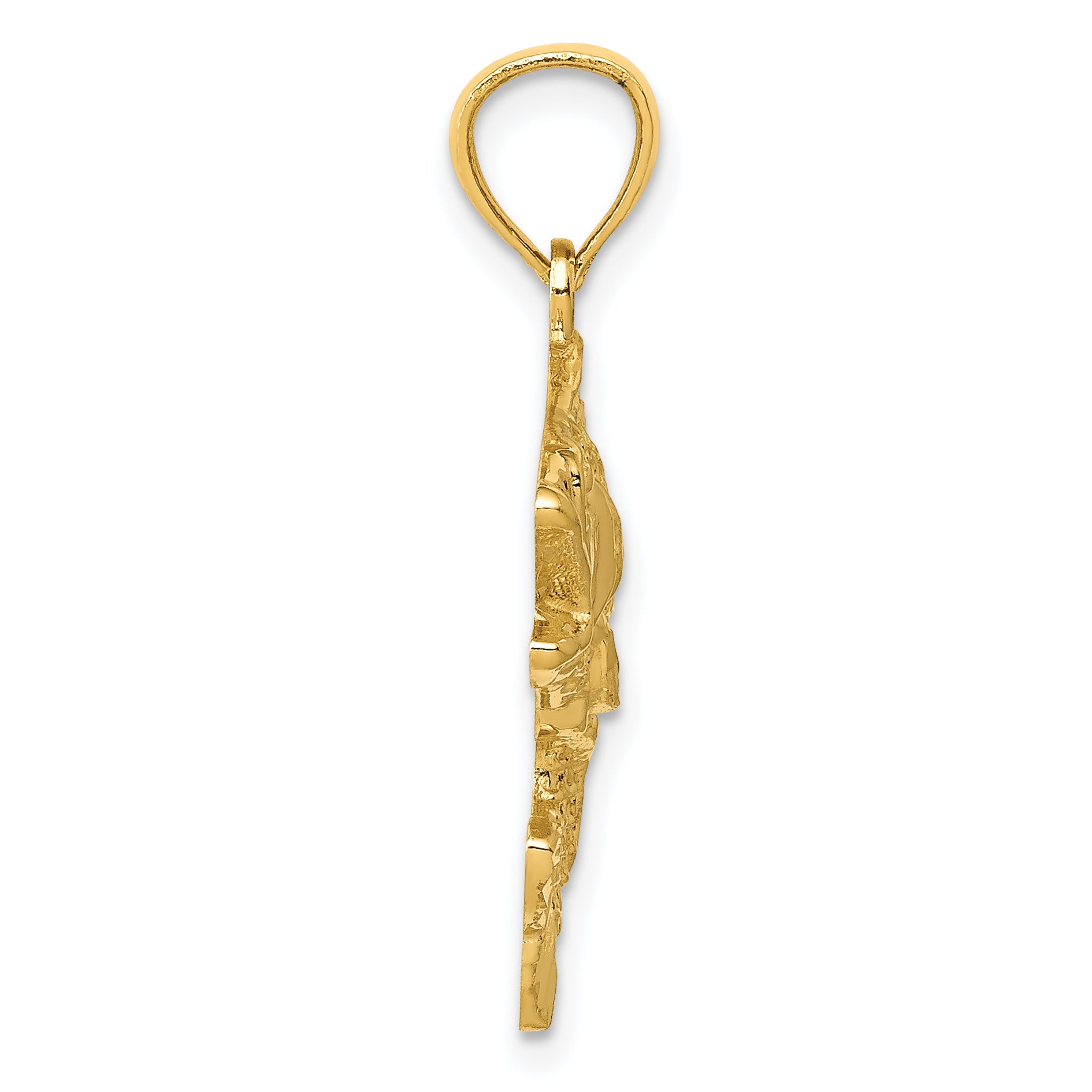 14K Gold Polished Textured Bass Pendant for Men  Solid, Casted Design