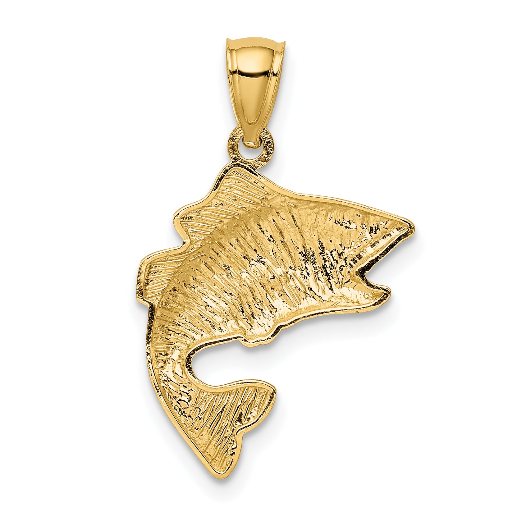 14K Gold Polished Textured Bass Pendant for Men  Solid, Casted Design
