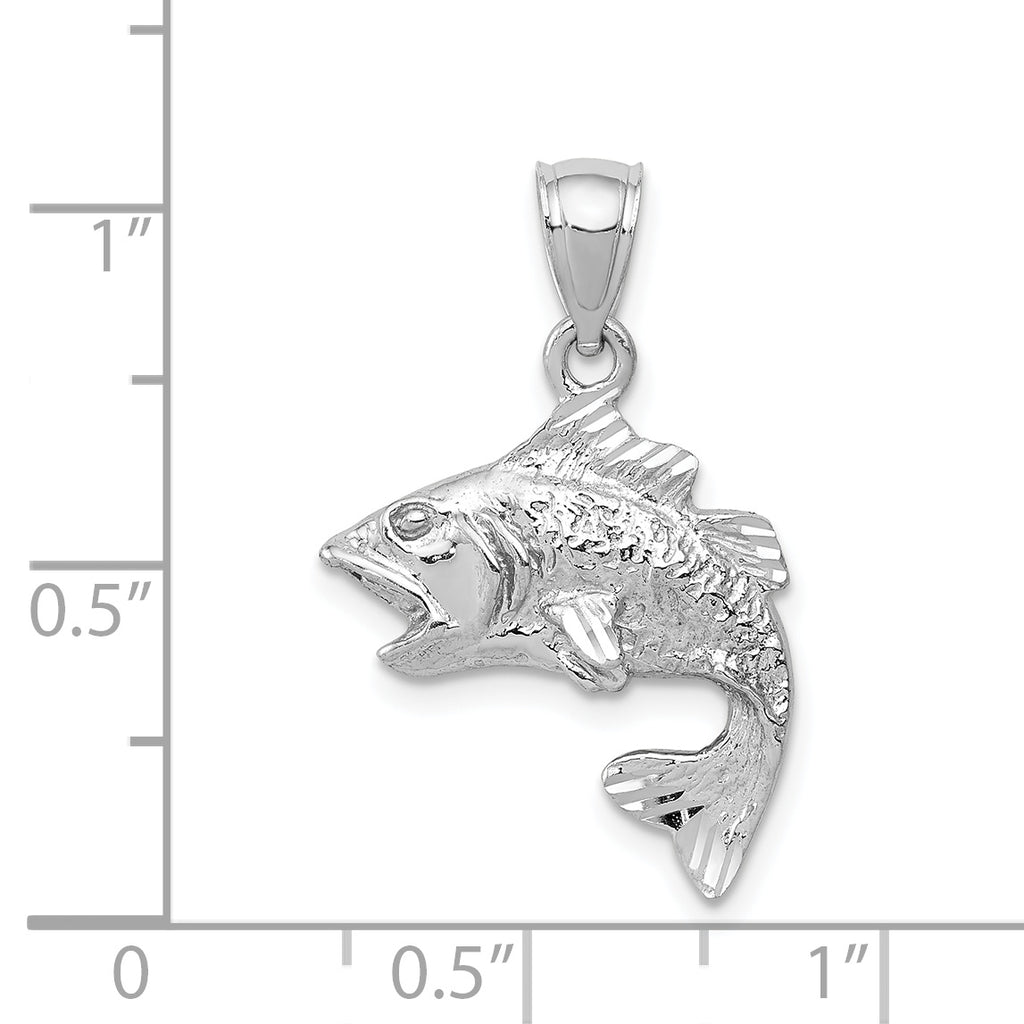 14K White Gold Bass Pendant with Polished Textured Finish for Men