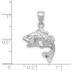 14K White Gold Bass Pendant with Polished Textured Finish for Men