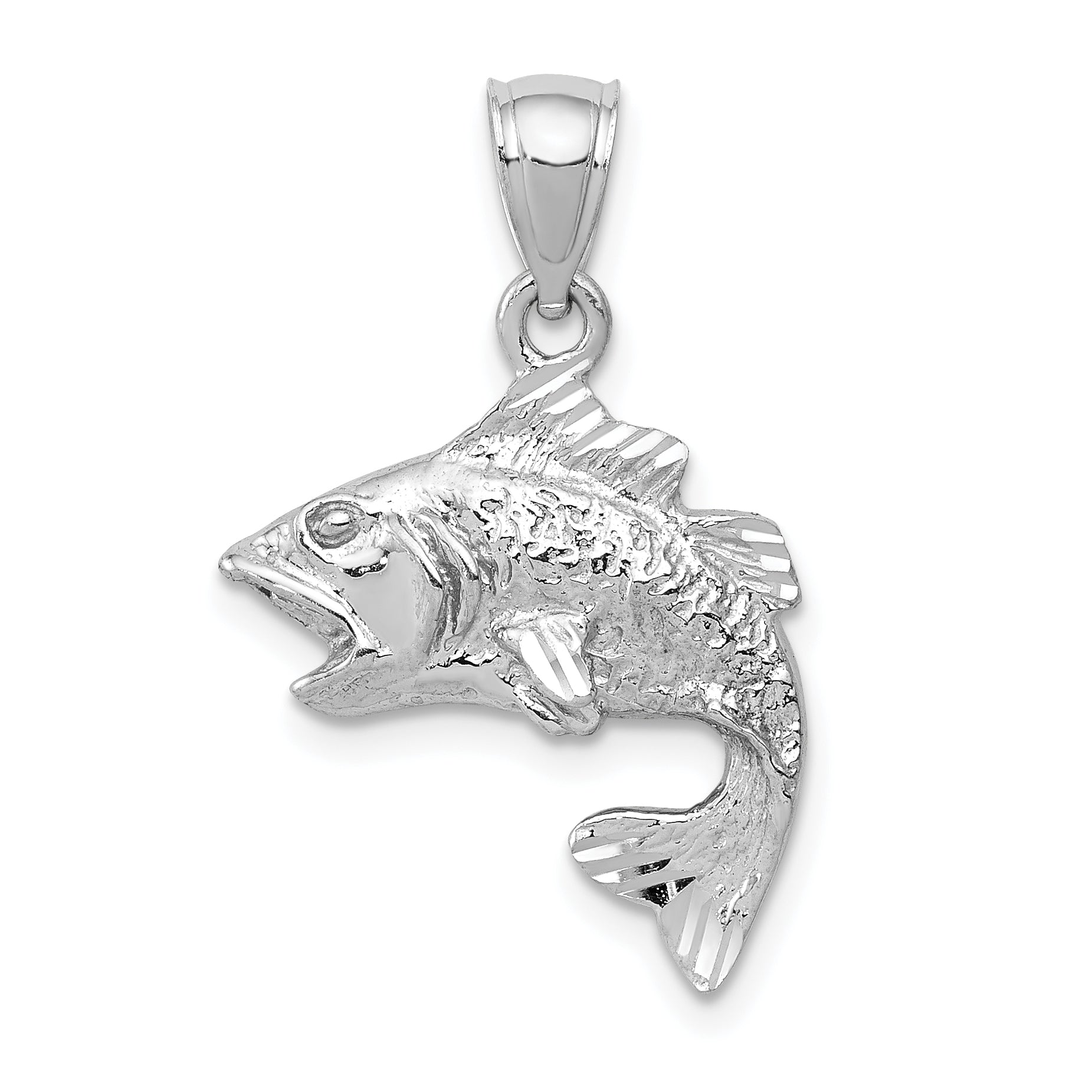 14k White Gold Polished Textured Bass Pendant