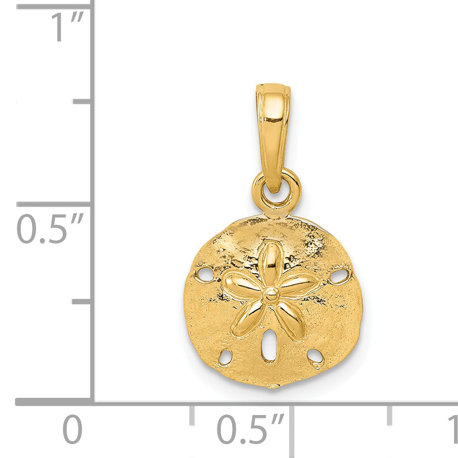 14K Gold Polished Sand Dollar Pendant with Textured Solid Design