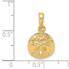 14K Gold Polished Sand Dollar Pendant with Textured Solid Design