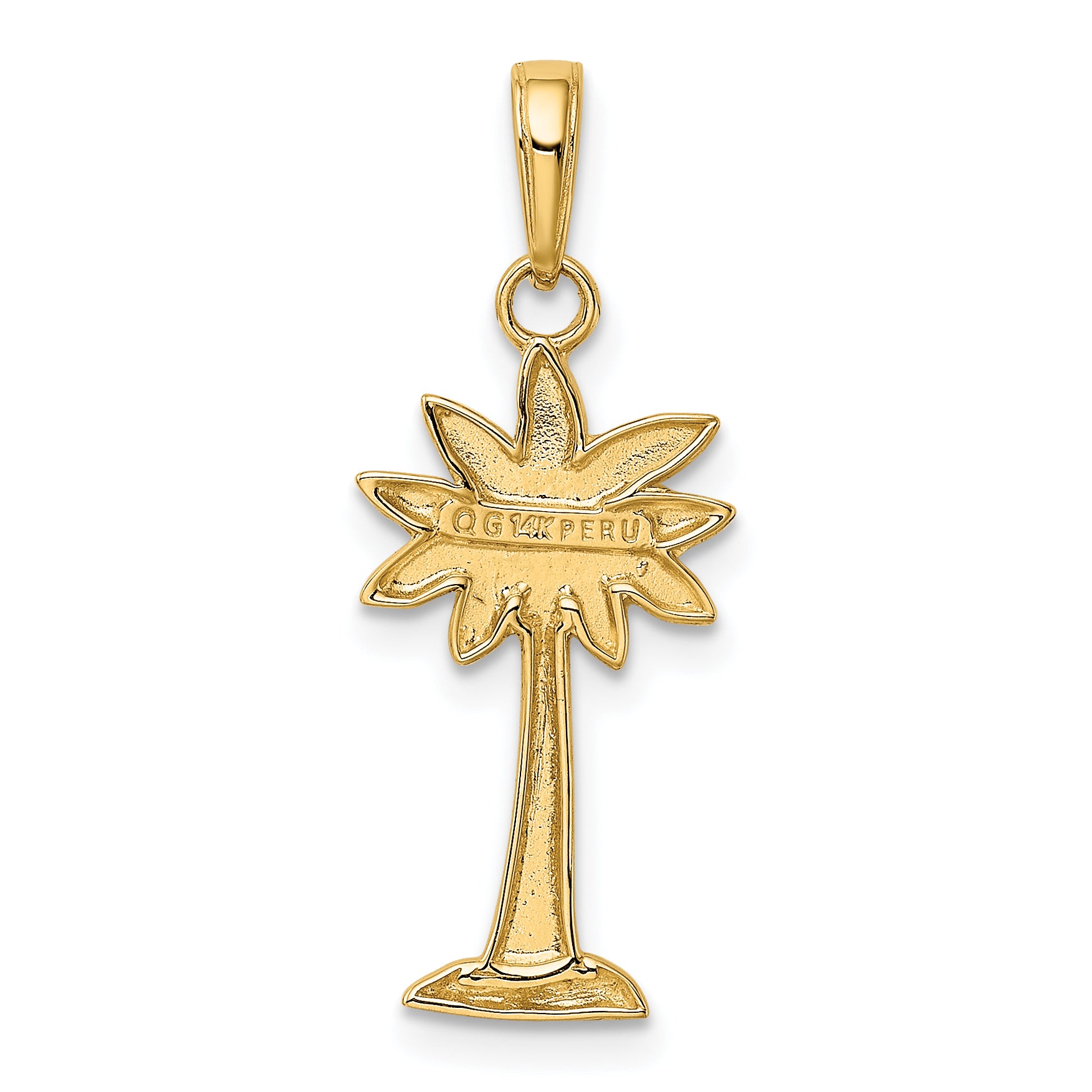14K Gold Polished and Textured 2-D Palmetto Palm Tree Pendant