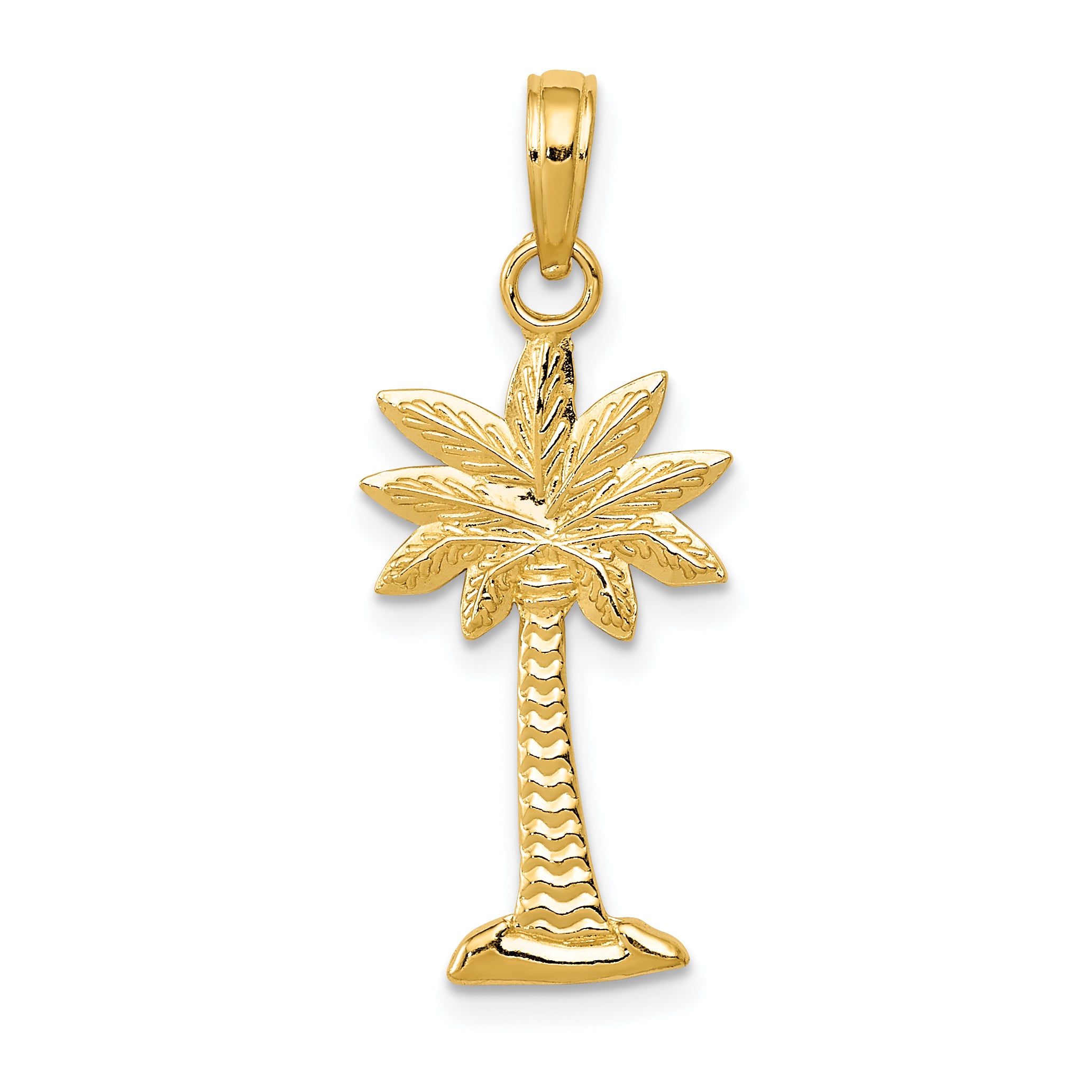 14K Gold Polished and Textured 2-D Palmetto Palm Tree Pendant Main image