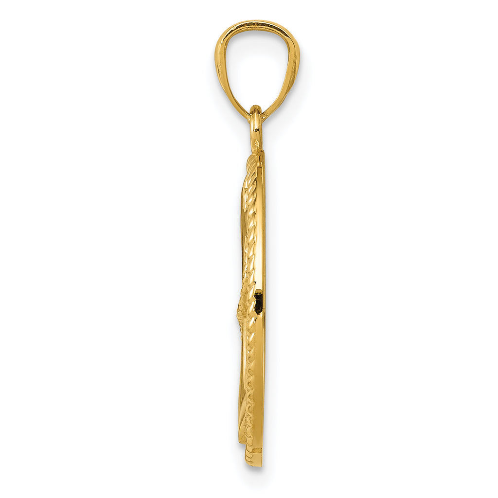 14K Gold Men's Anchor with Rope Pendant  Polished Solid Finish