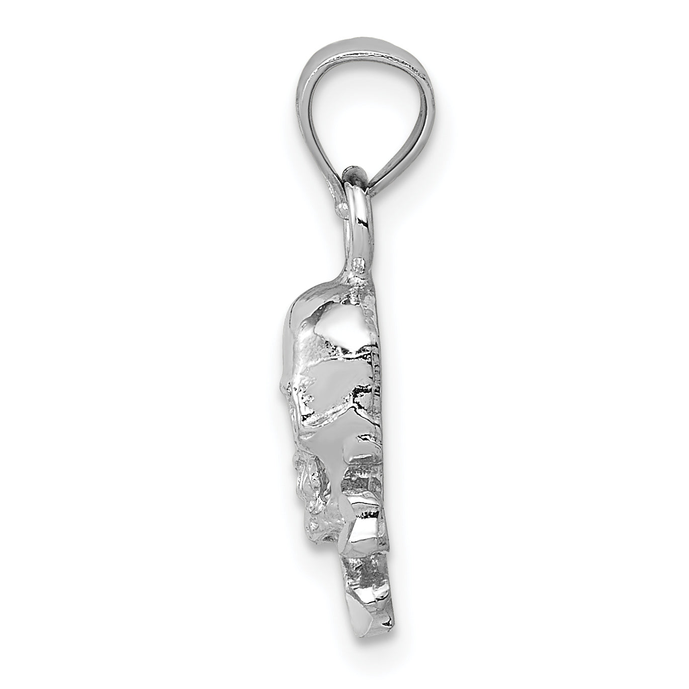 14K White Gold Skull and Crossbones Pendant with Rhodium Plating Solid Cast