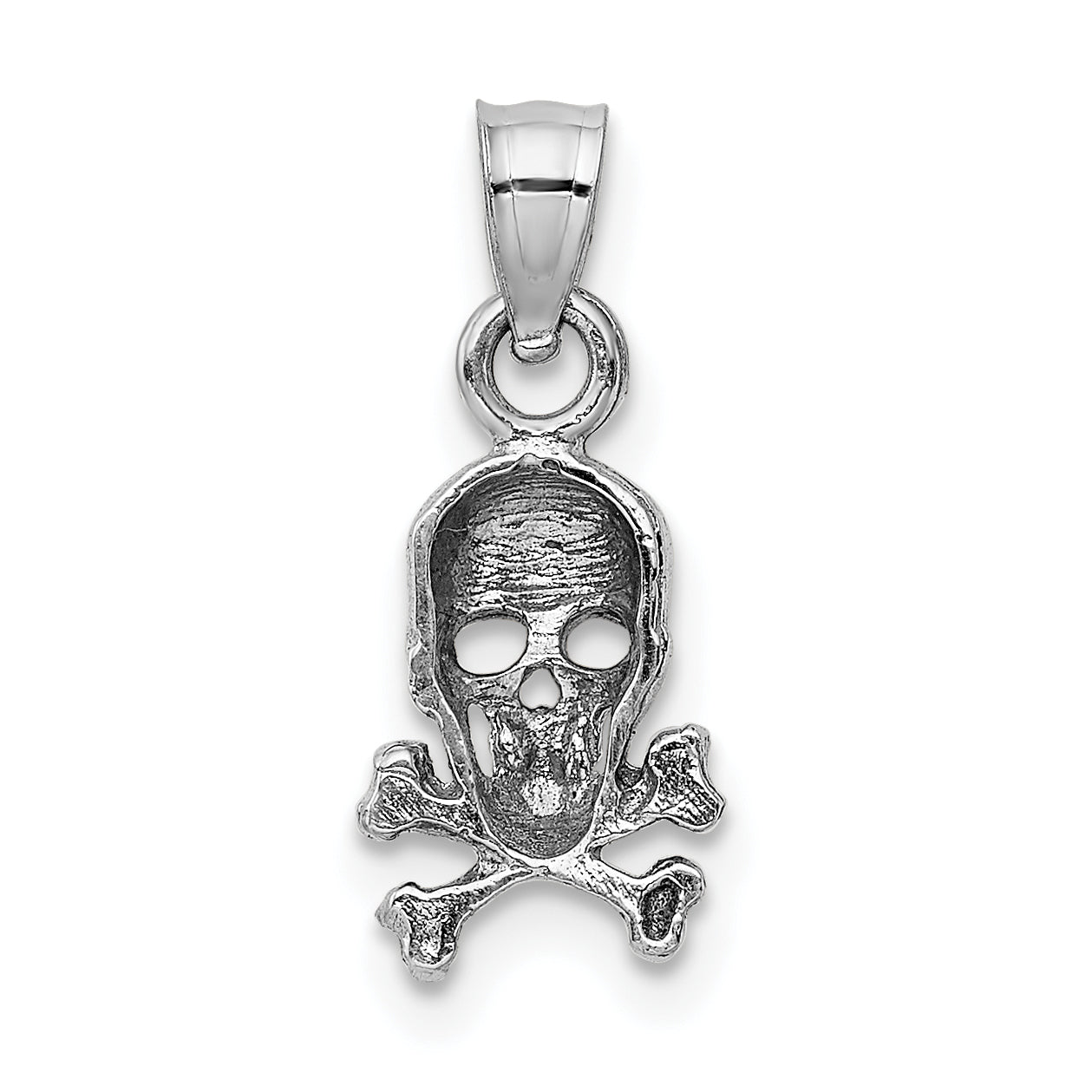 14K White Gold Skull and Crossbones Pendant with Rhodium Plating Solid Cast