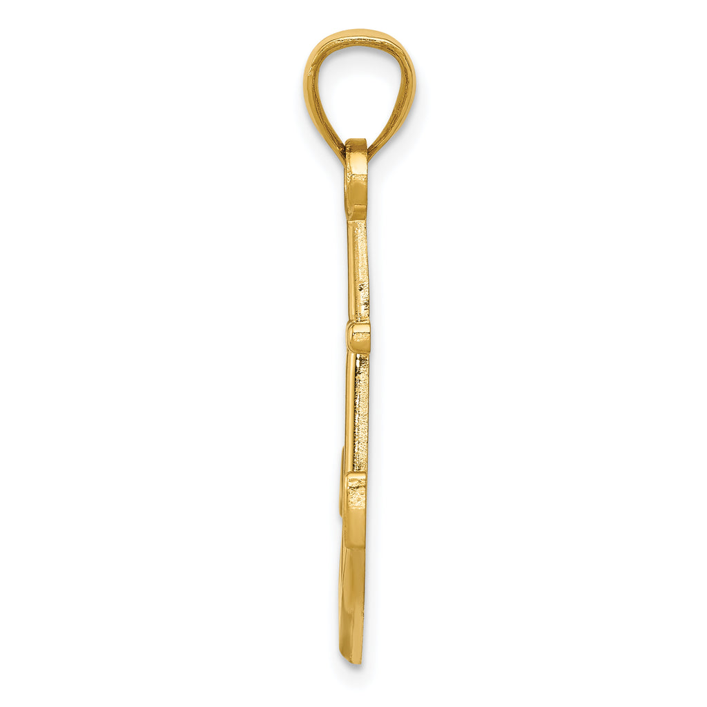 14K Gold Men's Polished Anchor Pendant with Open Back Solid Cast Design