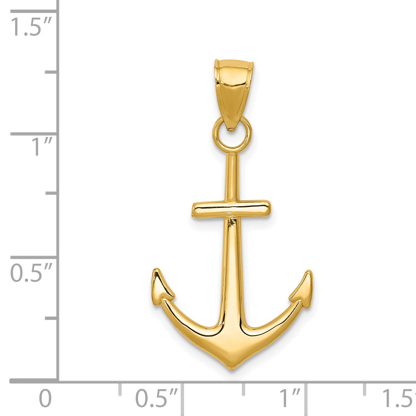 14K Gold Men's Polished Anchor Pendant with Open Back Solid Cast Design