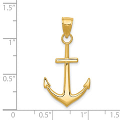 14K Gold Men's Polished Anchor Pendant with Open Back Solid Cast Design