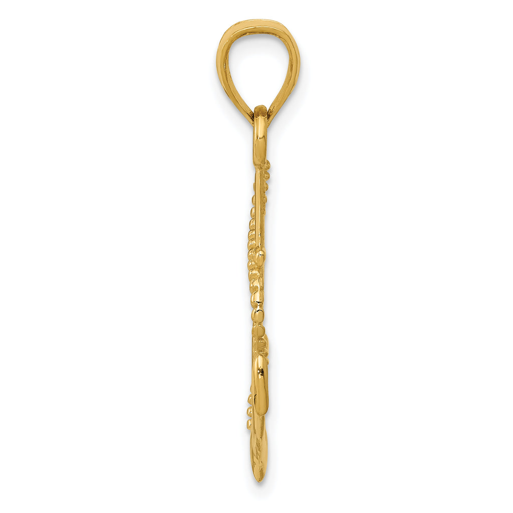 14K Gold Men's Polished Anchor with Rope Pendant Solid Elegant Design