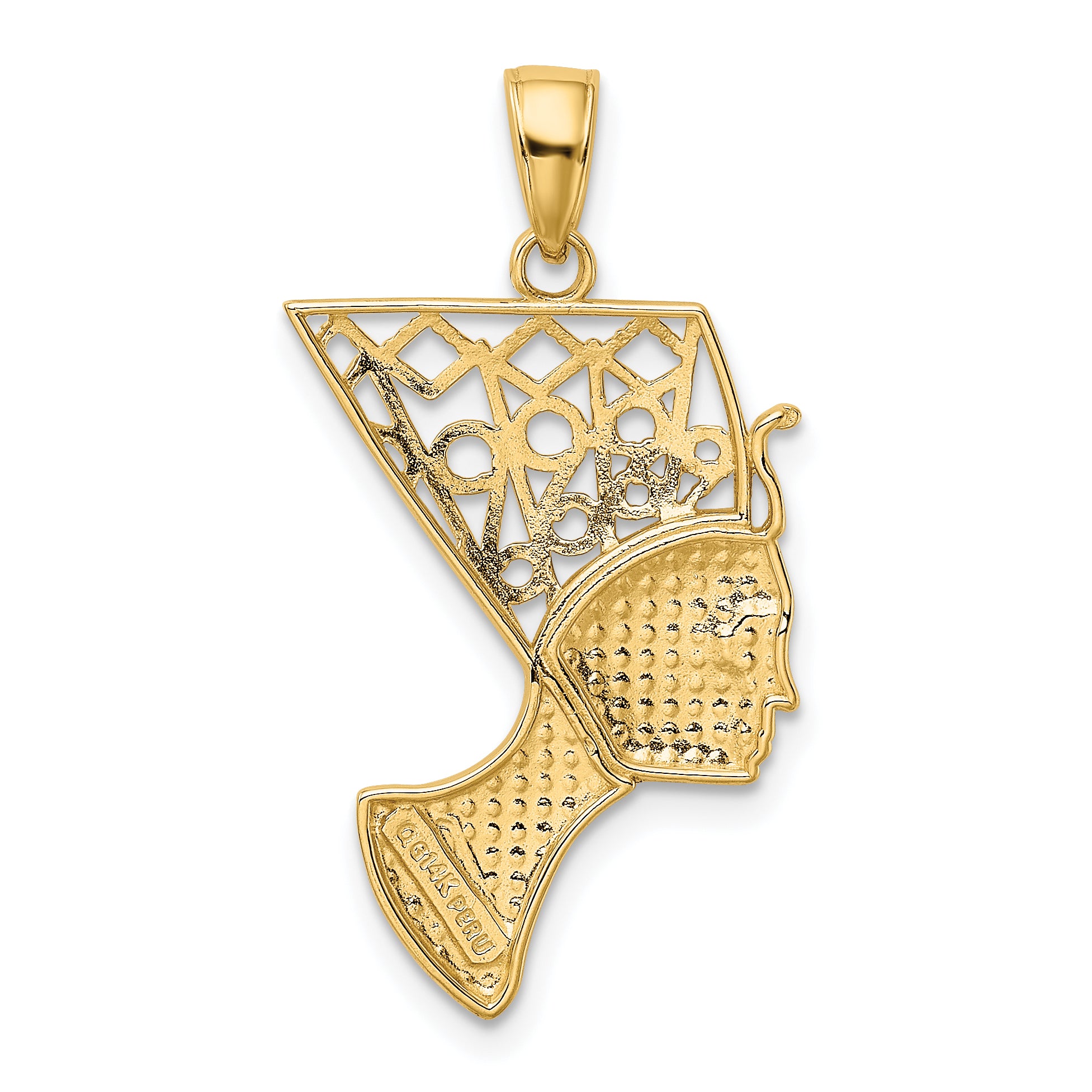 14K Gold Nefertiti Profile Pendant Solid Casted Yellow Charm