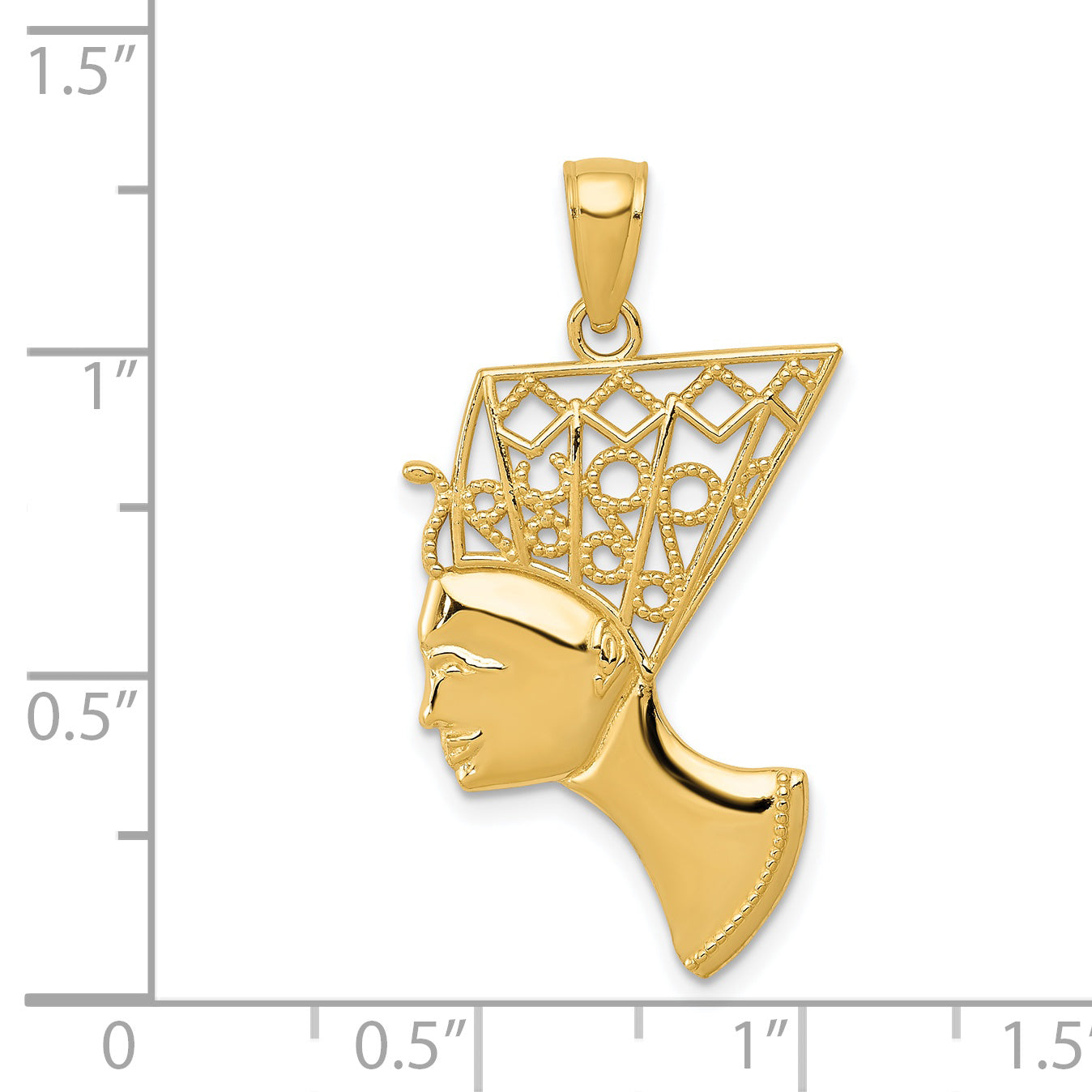 14K Gold Nefertiti Profile Pendant Solid Casted Yellow Charm