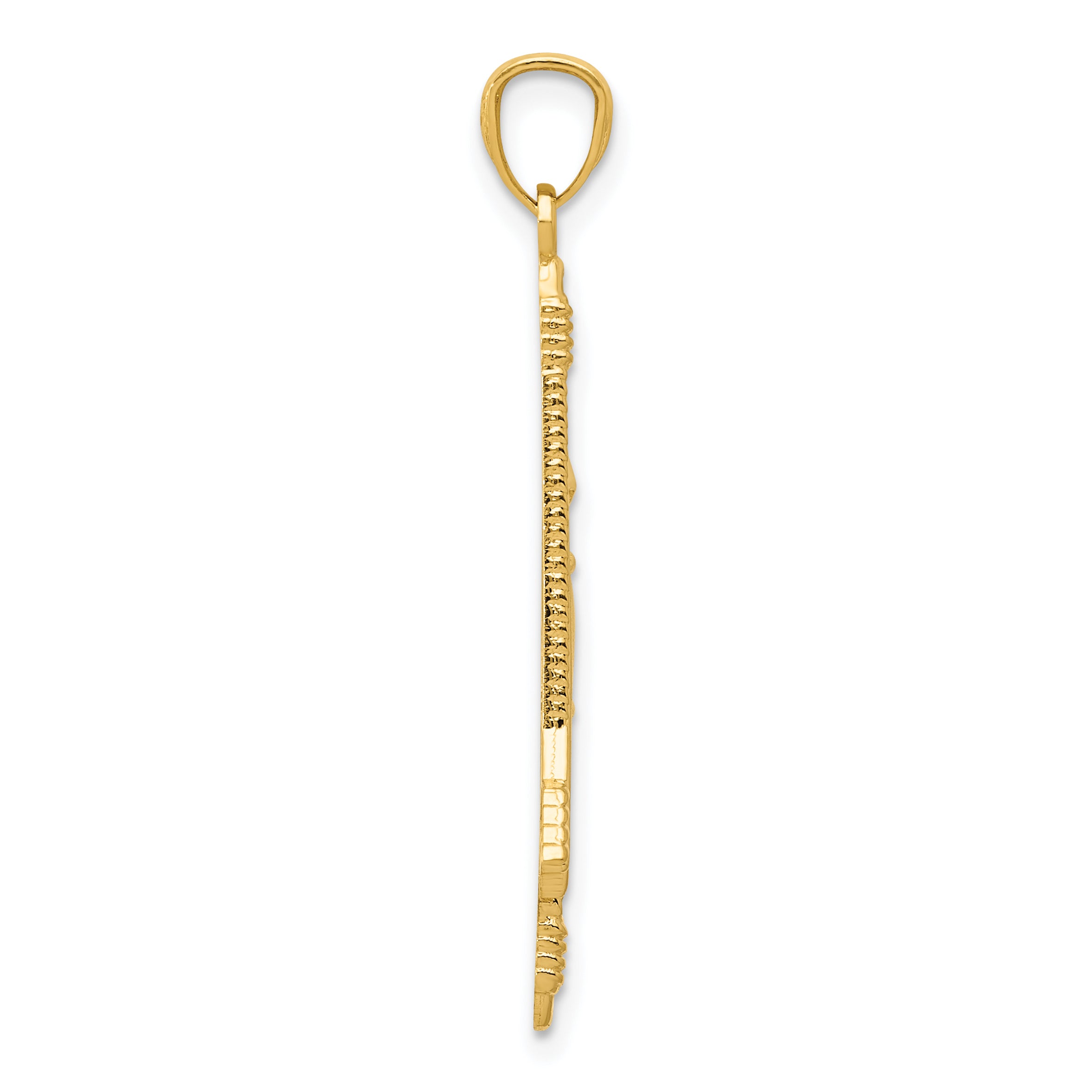 14K Gold Bow and Arrow Pendant with Polished Textured Finish for Men
