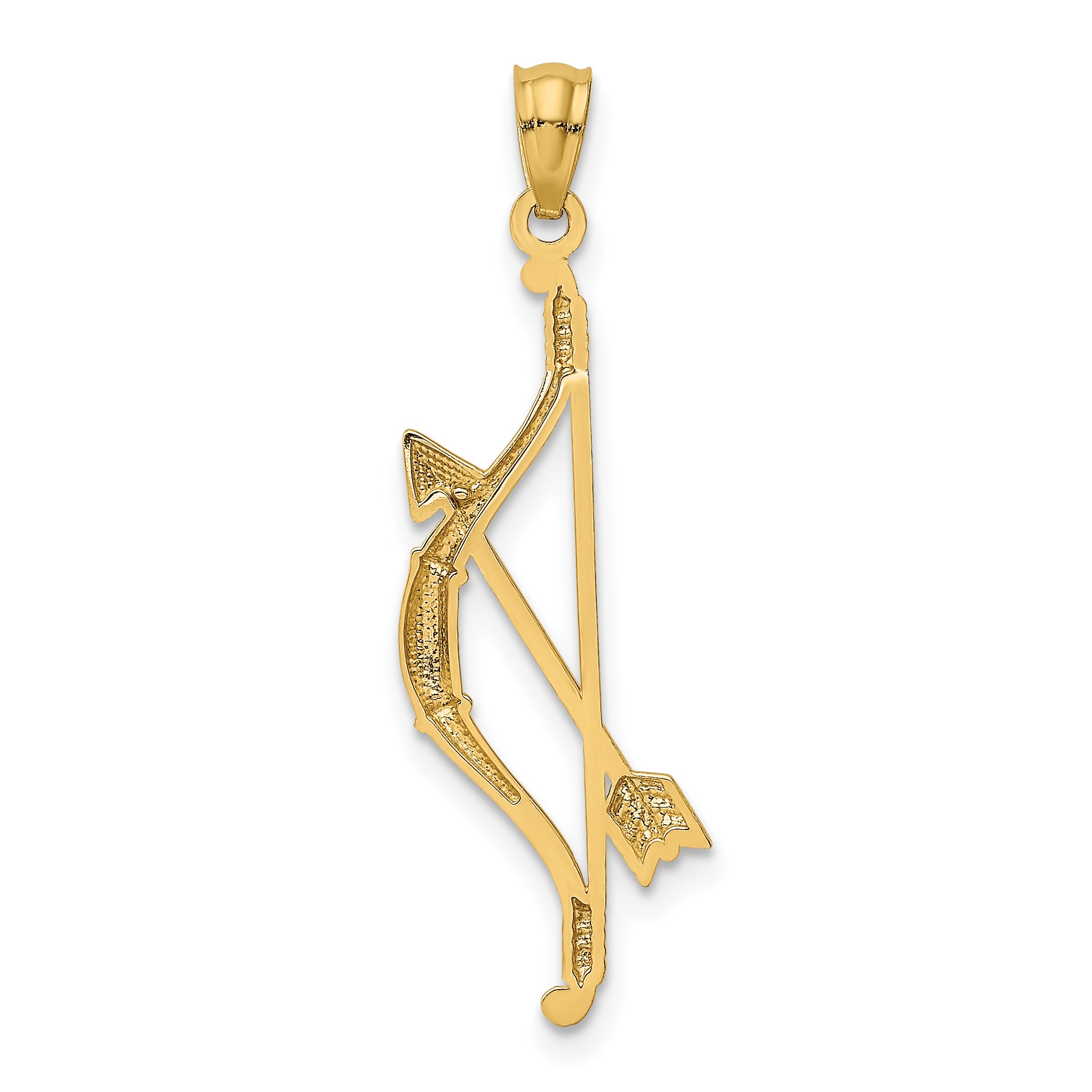 14k Gold Polished and Textured Bow and Arrow Pendant