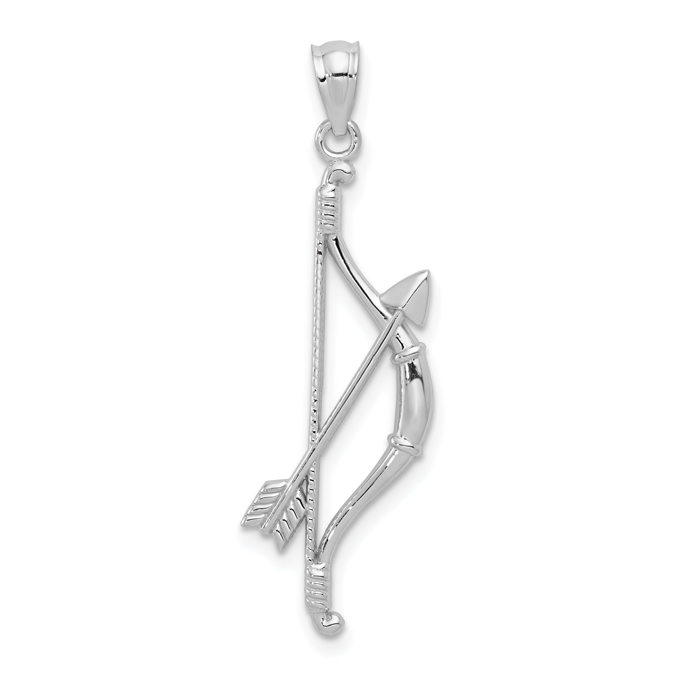 14k White Gold Polished and Textured Bow and Arrow Pendant Main image