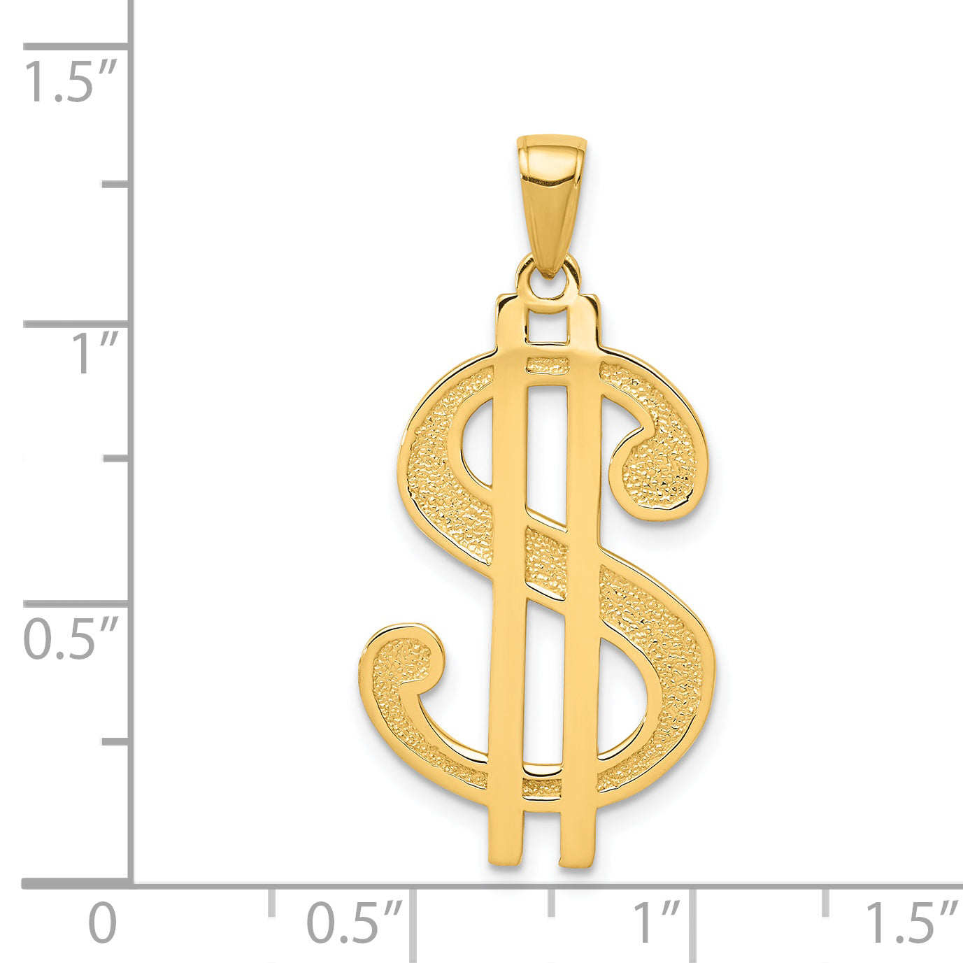 14K Gold Men's Dollar Sign Pendant with Polished and Textured Finish