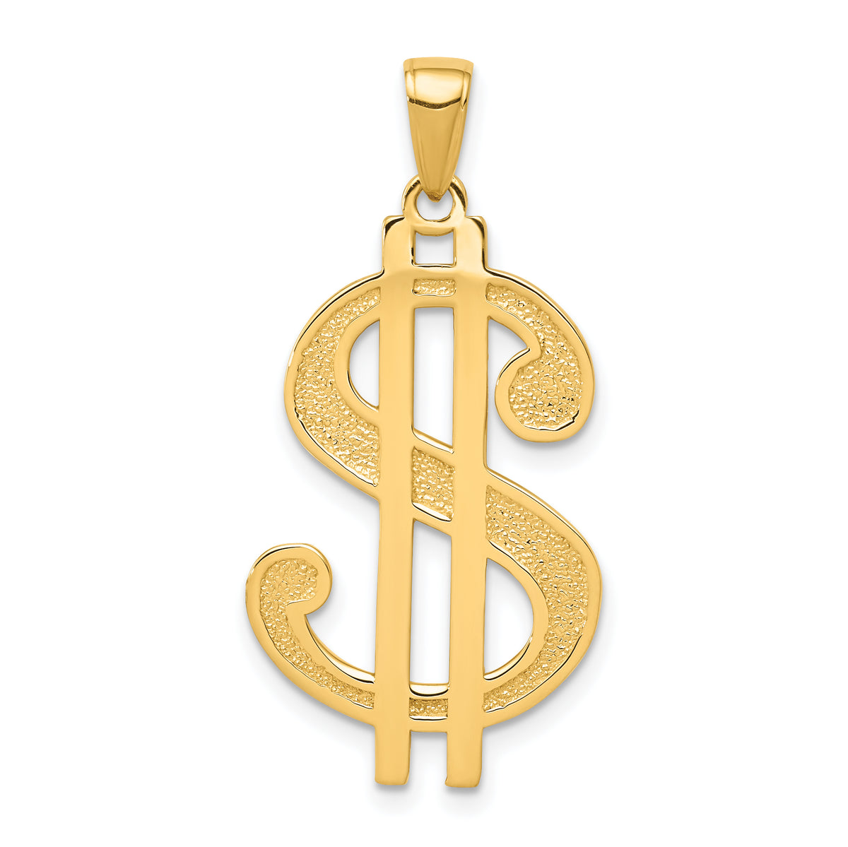 14K Gold Polished and Textured Dollar Sign Pendant