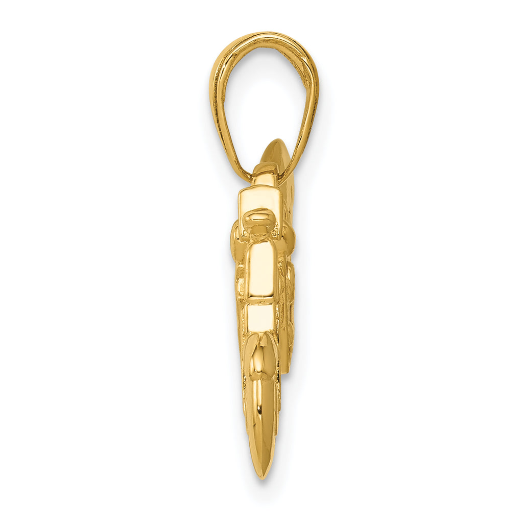 14K Gold Polished 3D Motorcycle Pendant for Men with Textured Finish