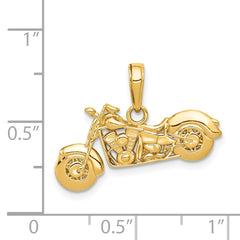 14K Gold Polished / Textured 3-D Motorcycle Pendant