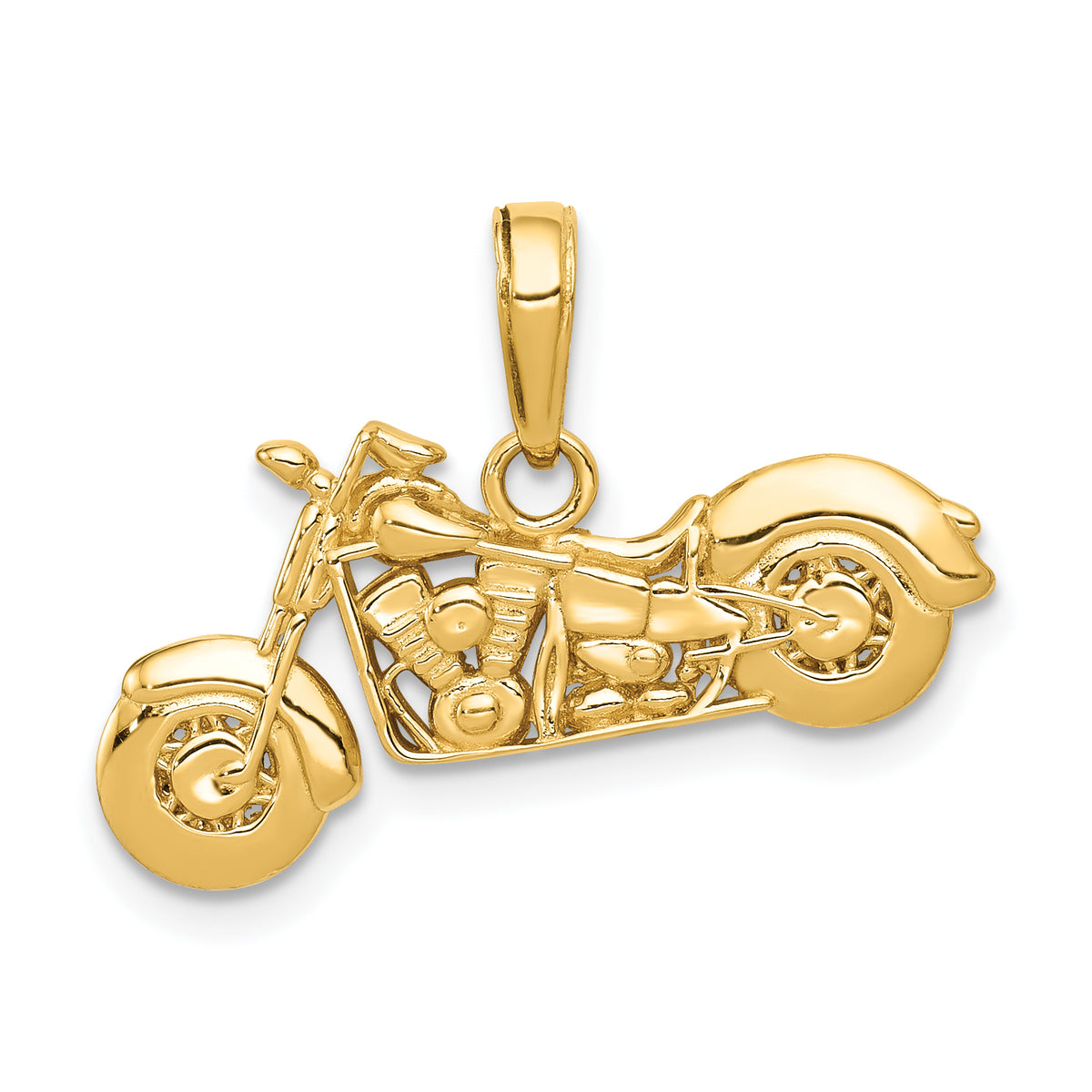 14K Gold Polished / Textured 3-D Motorcycle Pendant