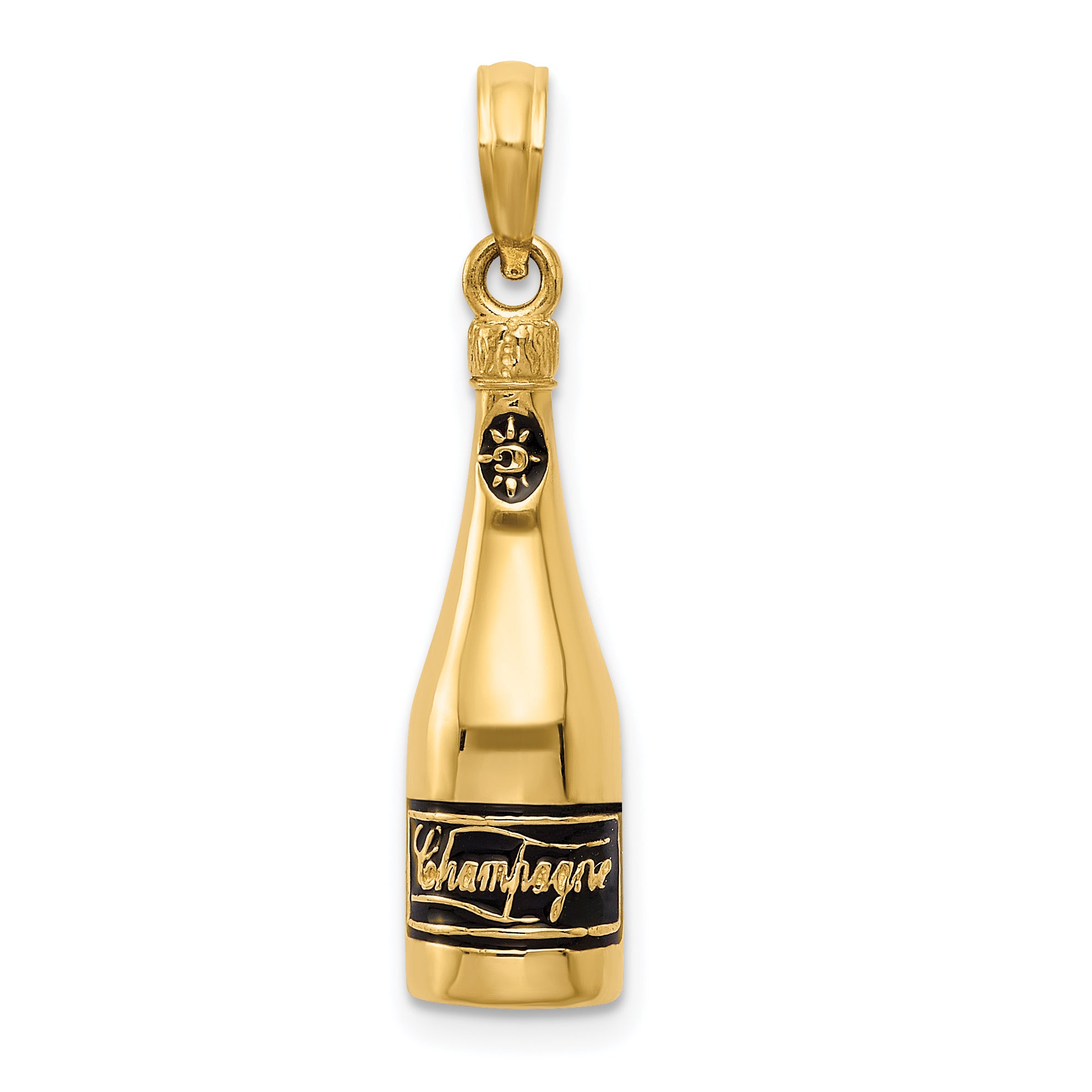 14K Polished 3-D Enameled Champagne Bottle Pendant Main image