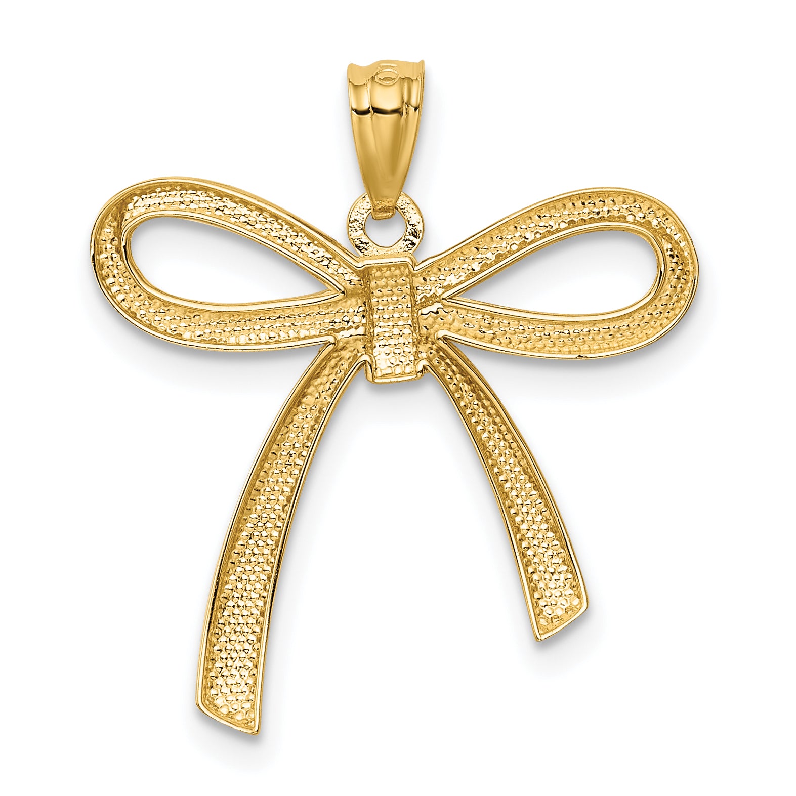 14K Gold Polished Ribbon Bow Pendant Elegant Casted Design by Sophia Jewelers