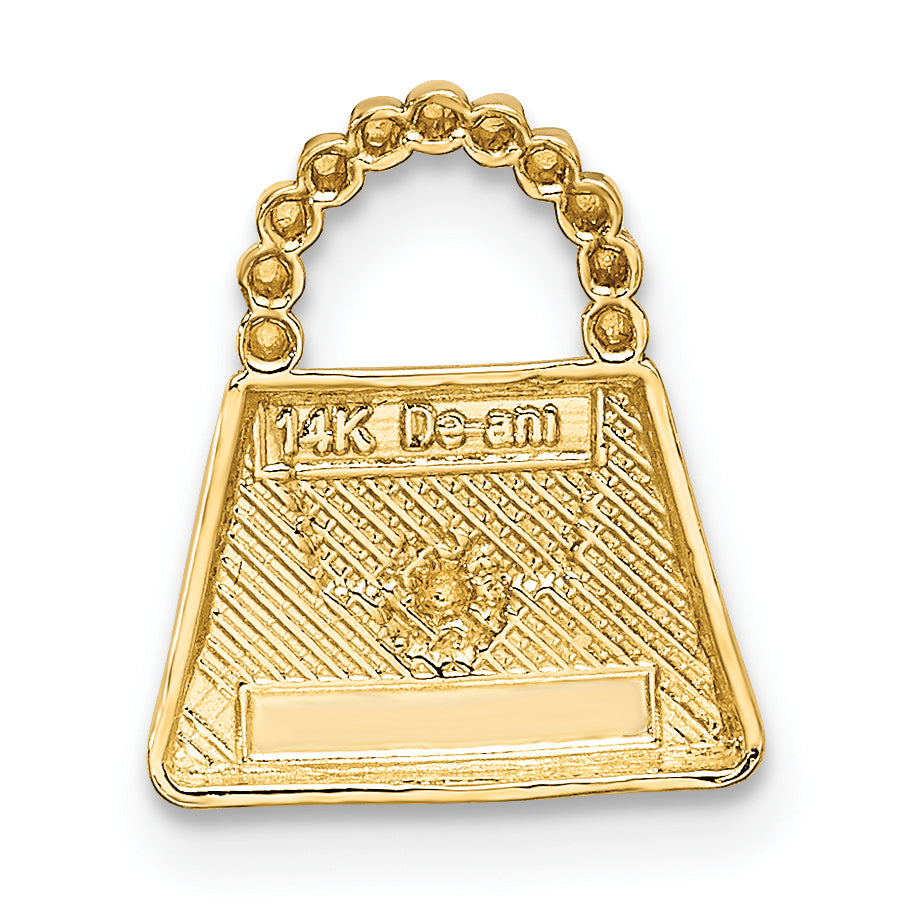 14K Gold Rhodium-Touched Purse Slide Pendant Polished, Textured Elegance