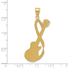 14K Gold Men's Guitar Pendant with Strap Textured, Polished Finish