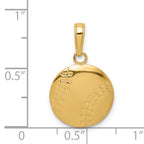 14K Gold Polished Baseball Pendant with Closed Back Textured Design