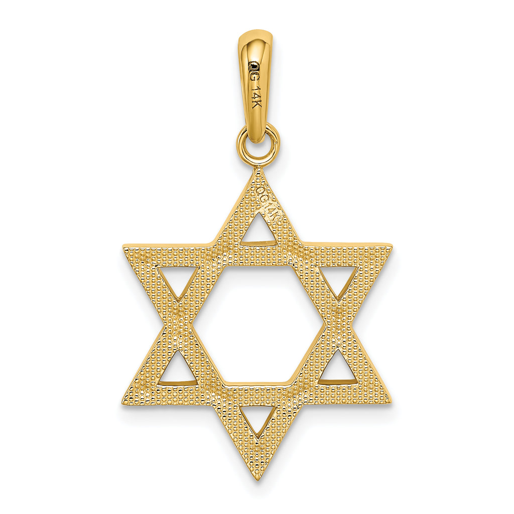 14K Gold Star of David Pendant with Closed Back Elegant Design 33mm
