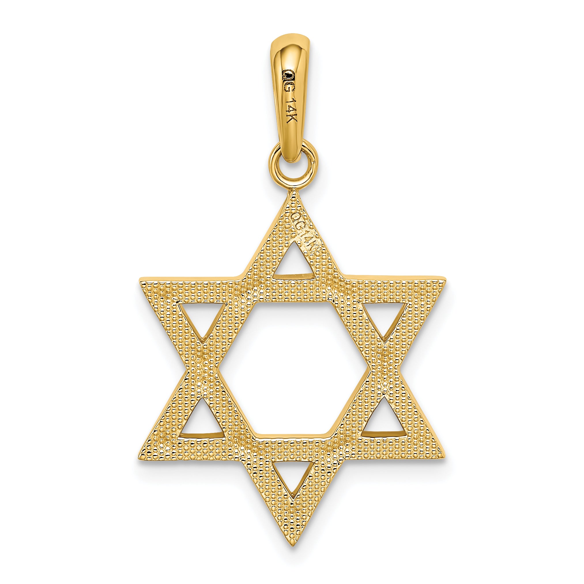 14K Gold Star of David Pendant with Closed Back Elegant Design 33mm