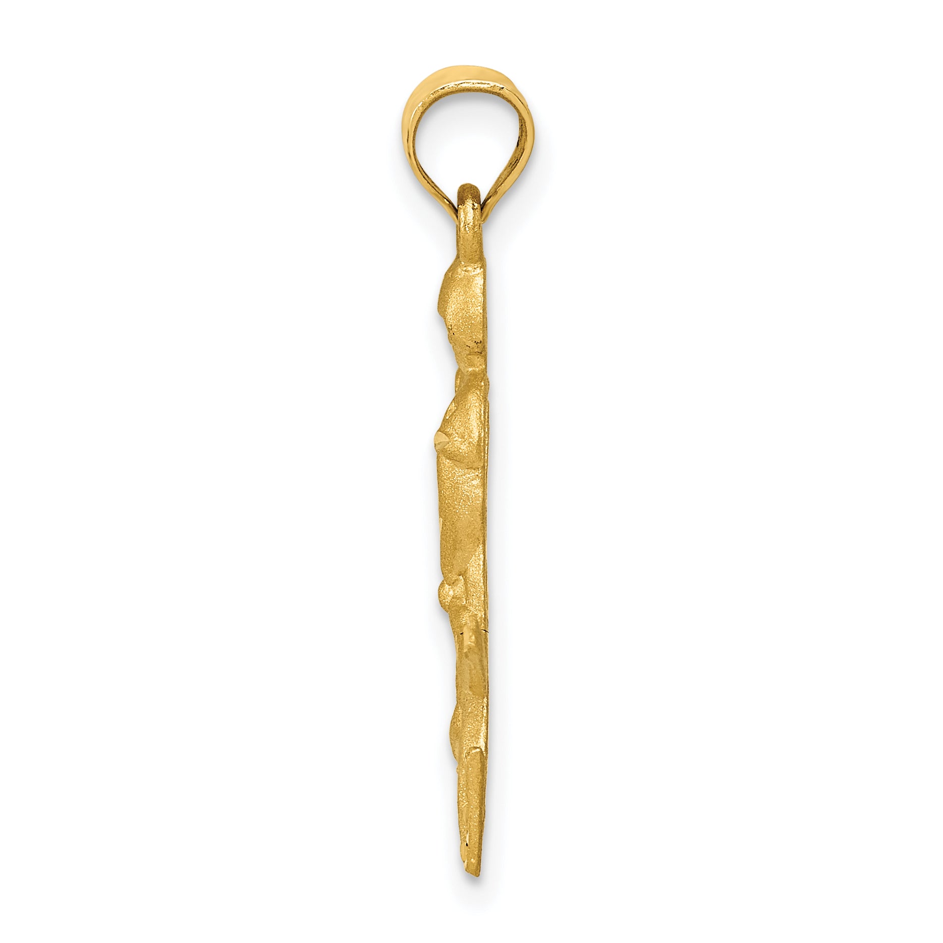 14K Gold Satin Diamond-Cut Hockey Player Pendant Solid Brushed Finish