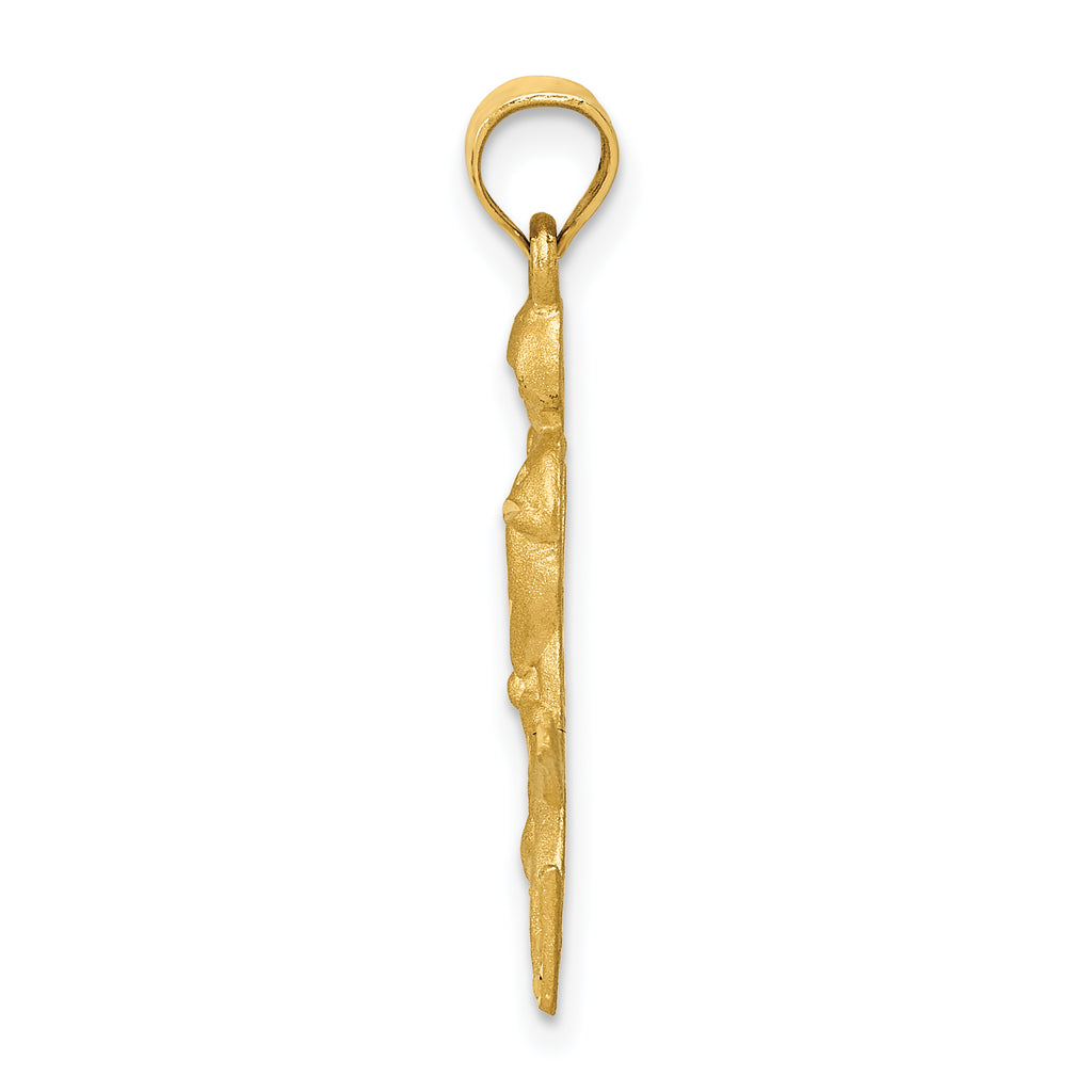14K Gold Satin Diamond-Cut Hockey Player Pendant Solid Brushed Finish